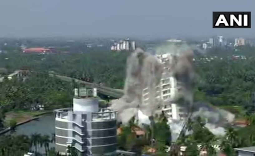 H2O Holy Faith apartment tower demolished through controlled implosion in maradu